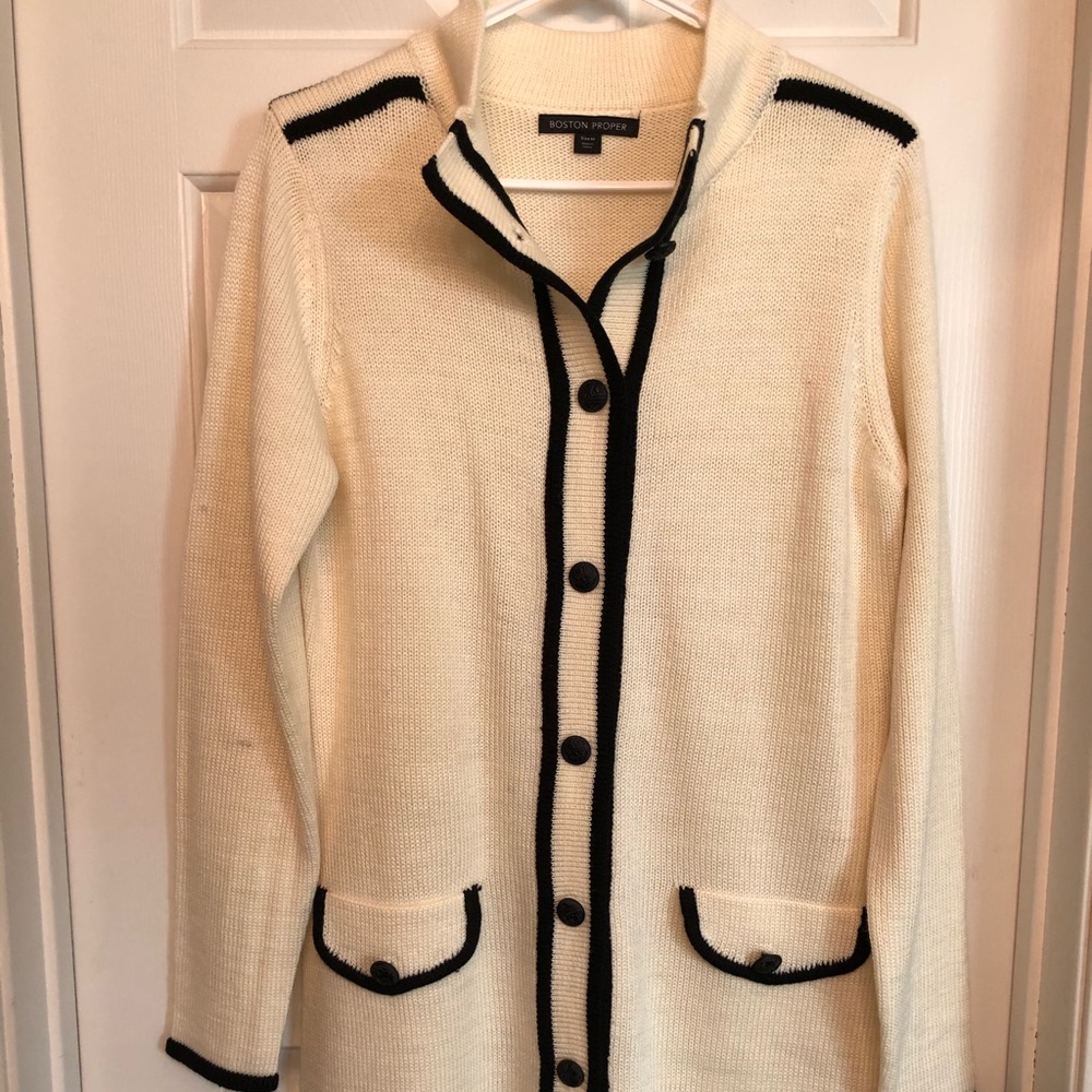 Boston Proper Black Cream Button Sweater